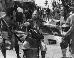 Theodoros Dovas, Dionysis Papagiannopoulos and Spyros Konstantopoulos, starring in Giorgos Zervoulakos' film Lysistrata